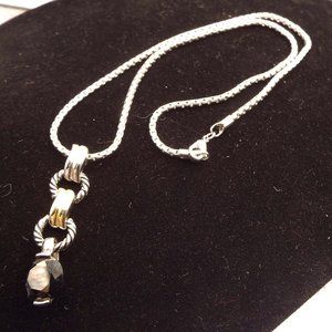 2-TONE TWISTED CIRCLES BLACK BRILLIANT CUT RHINESTONE DROP NECKLACE 21
